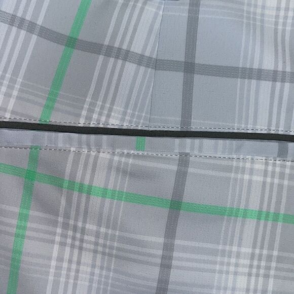 Nike Tour Performance Grey & Lime Green plaid Poly Flat front Golf Swoosh Shorts - Picture 6 of 7